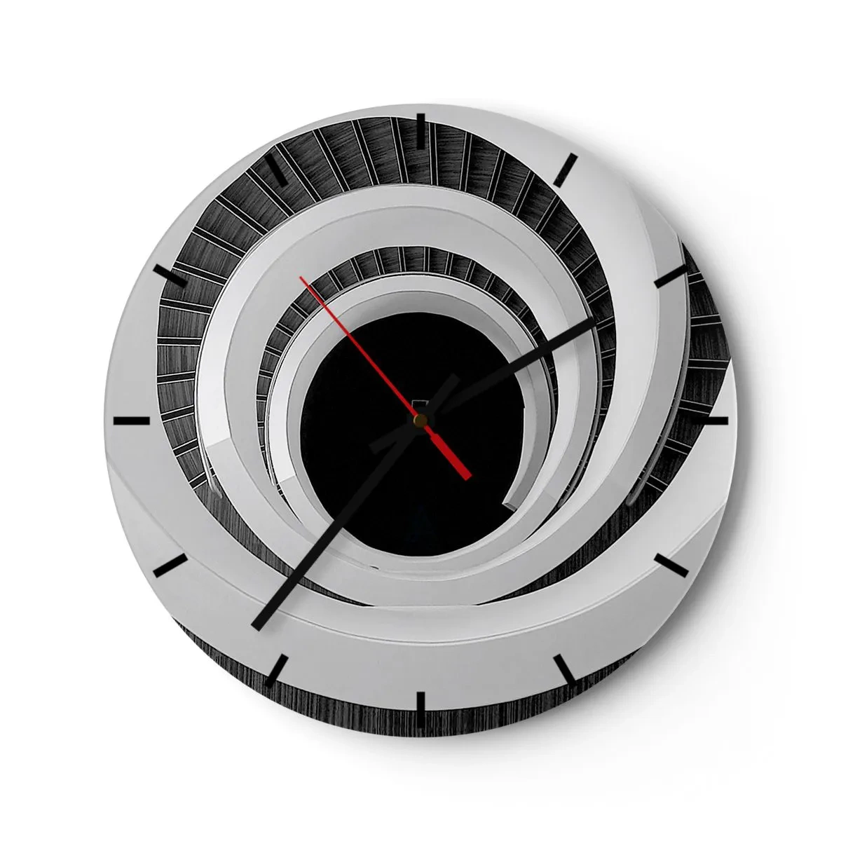 Wanduhr - Glasuhr - Wendeltreppe im Schwarz-Weiß-Stil - 30x30cm - Zum Kern der Sache - Moderne Wanddekoration für Wohnzimmer, Küche und Schlafzimmer ARTTOR