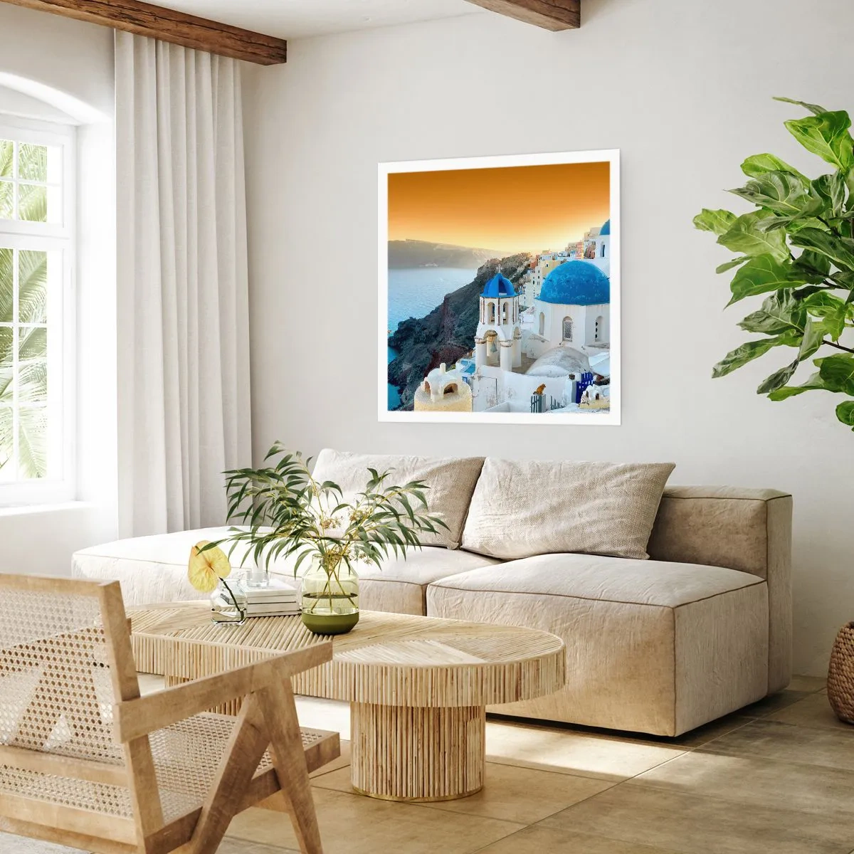 Poster - Santorini - an die Felsen gekuschelt - 50x50 cm