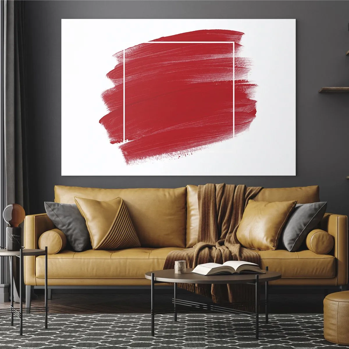 Glasbild - Bild auf glas - Abstrakter roter Fleck mit weißem Rahmen - 70x50cm - Aus dem Rahmen - Moderne Wanddekoration für Wohnzimmer und Schlafzimmer ARTTOR