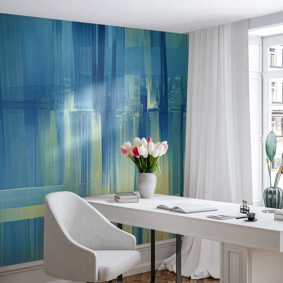 Fototapete Premium Canvas - Komposition in Türkis - Abstraktion, Gürtel, Maritim - 250x175 cm