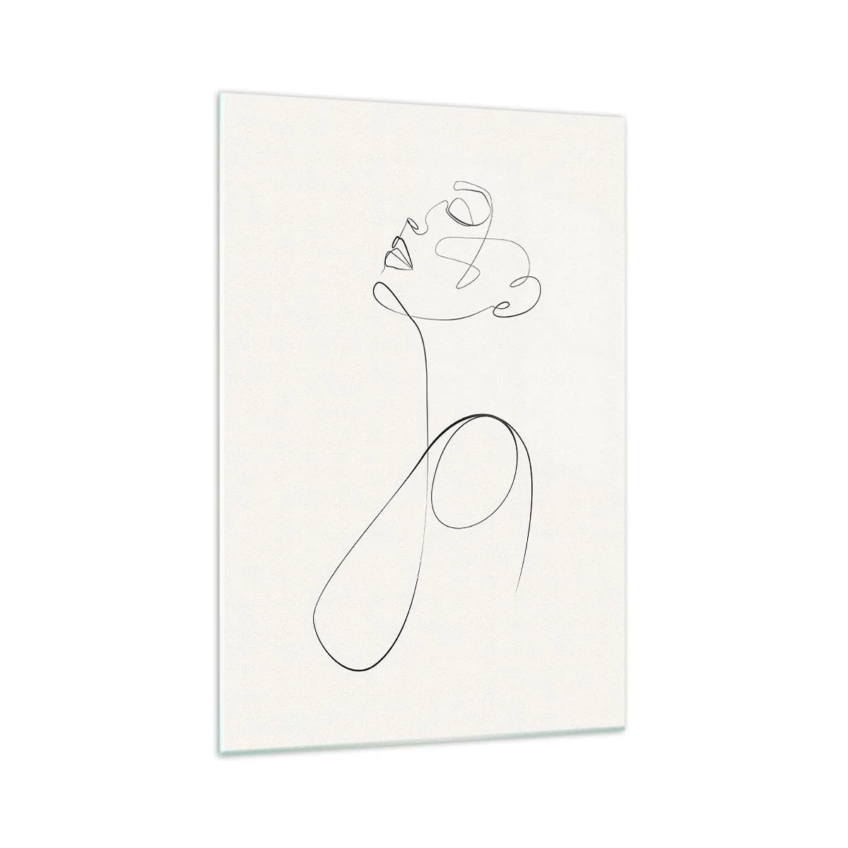 Glasbild - Bild auf glas - Minimalistische Strichzeichnung Gesichtsskizze auf weißem Hintergrund - 70x100cm - Versunken in Träumen - Moderne Wanddekoration für Wohnzimmer und Schlafzimmer ARTTOR