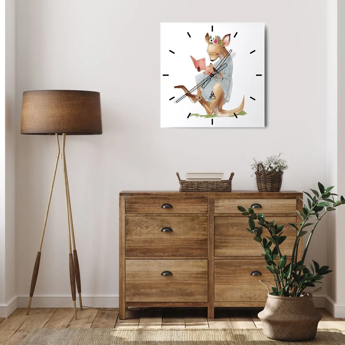 Wanduhr - Glasuhr - Kanga liest mit einem Baby ein Buch - 30x30cm - Lies mir vor Mama - Moderne Wanddekoration für Wohnzimmer und Schlafzimmer ARTTOR