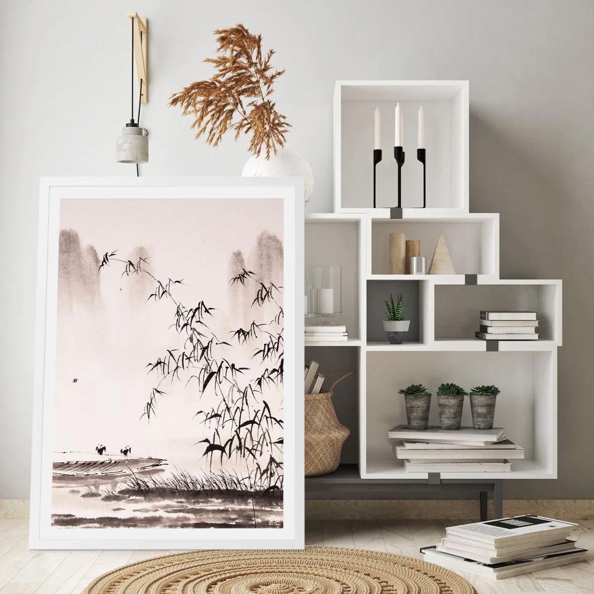 Poster in einem weißen Rahmen - Die Stille der Reisfelder - 50x70 cm