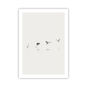 Poster - Eine minimalistische Komposition von Vögeln am Wasser - 50x70cm - Vier einfache Schritte - Moderne Wanddekoration für Wohnzimmer und Schlafzimmer ARTTOR