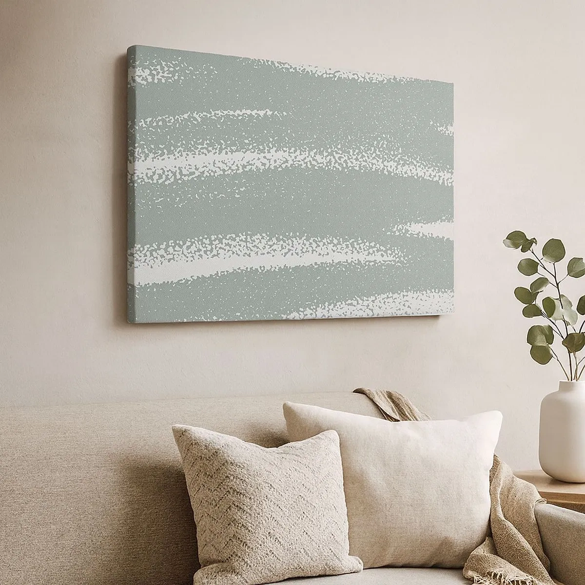 Bild auf Leinwand - Leinwandbild - Winterwellen in Mint- und Weißtönen - 70x50cm - Abstraktion im Winterklima - Moderne Wanddekoration für Wohnzimmer und Schlafzimmer ARTTOR