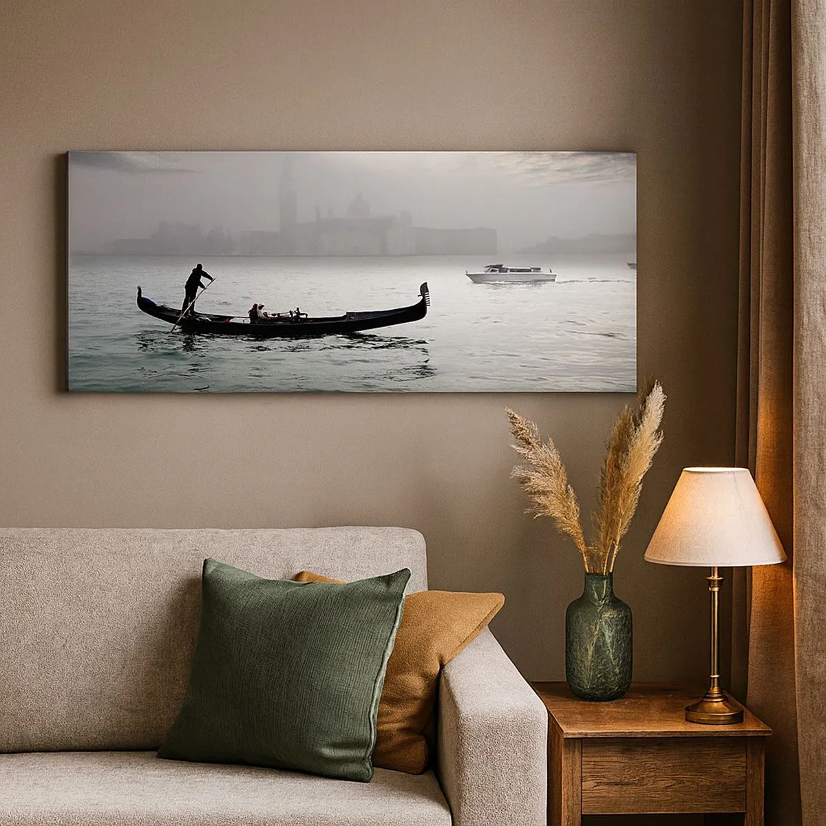 Bild auf Leinwand - Leinwandbild - Eine fabelhafte Stadt aus Wasser und Nebel - 100x40 cm