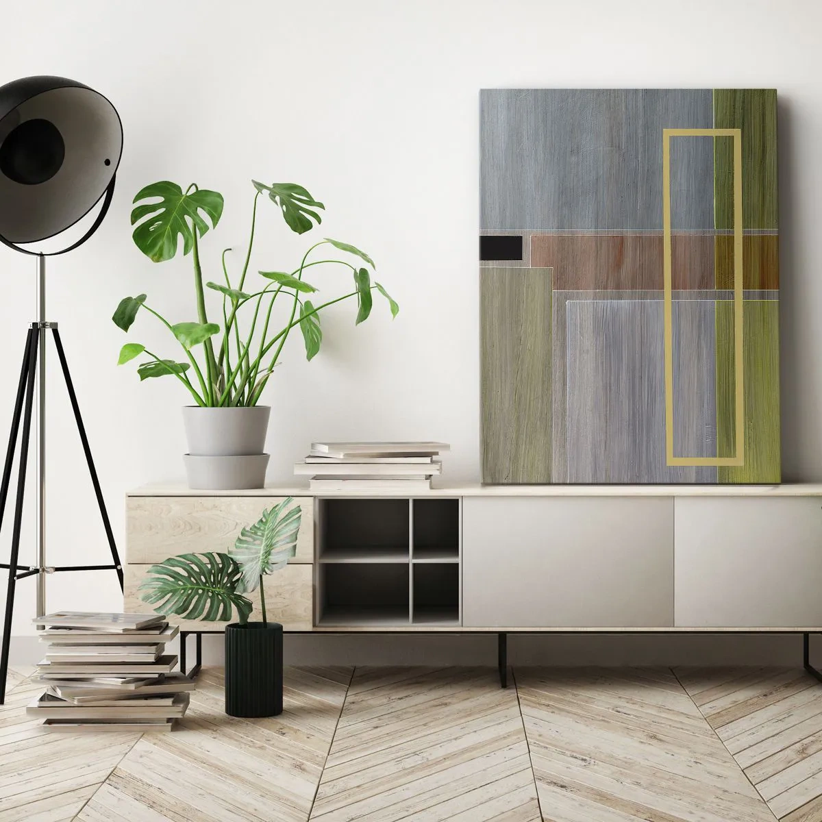 Bild auf Leinwand - Leinwandbild - Geometrische Komposition in Pastellfarben mit Rechtecken - 70x100cm - Einfach und ruhig - Moderne Wanddekoration für Wohnzimmer und Schlafzimmer ARTTOR