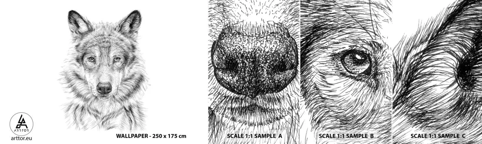 Fototapeten Muster Selbstklebend Deluxe Sticker - Ein geborener Anführer - Wolf, Skizzieren, skandinavisch - 100x30 cm