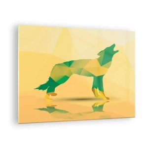 Glasbild - Bild auf glas - Geometrischer Wolf in farbenfroher Abstraktion - 70x50cm - Ein einsamer Wolf - Moderne Wanddekoration für Wohnzimmer und Schlafzimmer ARTTOR
