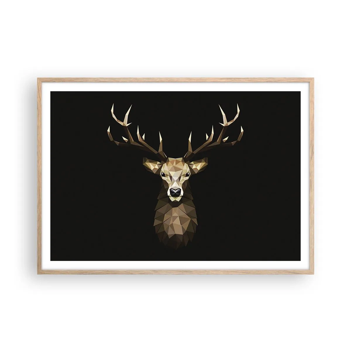 Poster in einem Rahmen aus heller Eiche - Kubistischer Hirsch - 100x70 cm