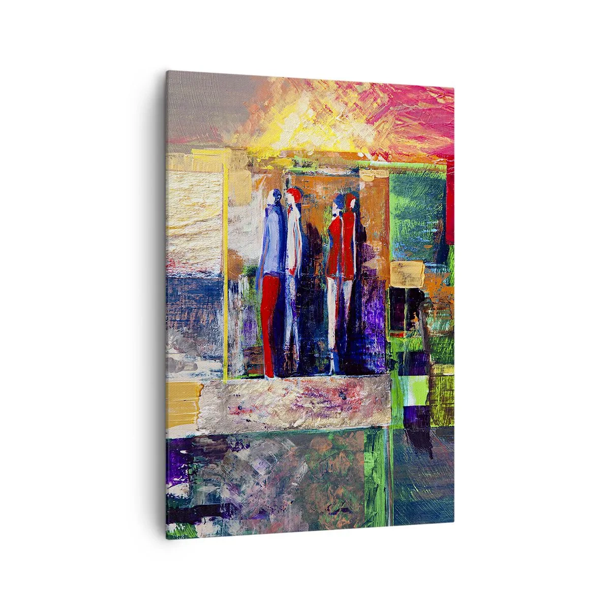 Bild auf Leinwand - Leinwandbild - Abstrakte Komposition mit Figuren und geometrischen Mustern - 70x100cm - Beziehungen und Emotionen - Moderne Wanddekoration für Wohnzimmer und Schlafzimmer ARTTOR