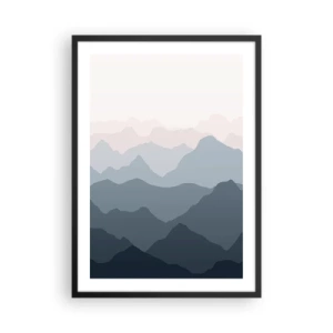 Poster in einem schwarzem Rahmen - Geschichtete Bergketten in Blau- und Grautönen - 50x70cm - Wellen der Berge - Moderne Wanddekoration für Wohnzimmer und Schlafzimmer ARTTOR