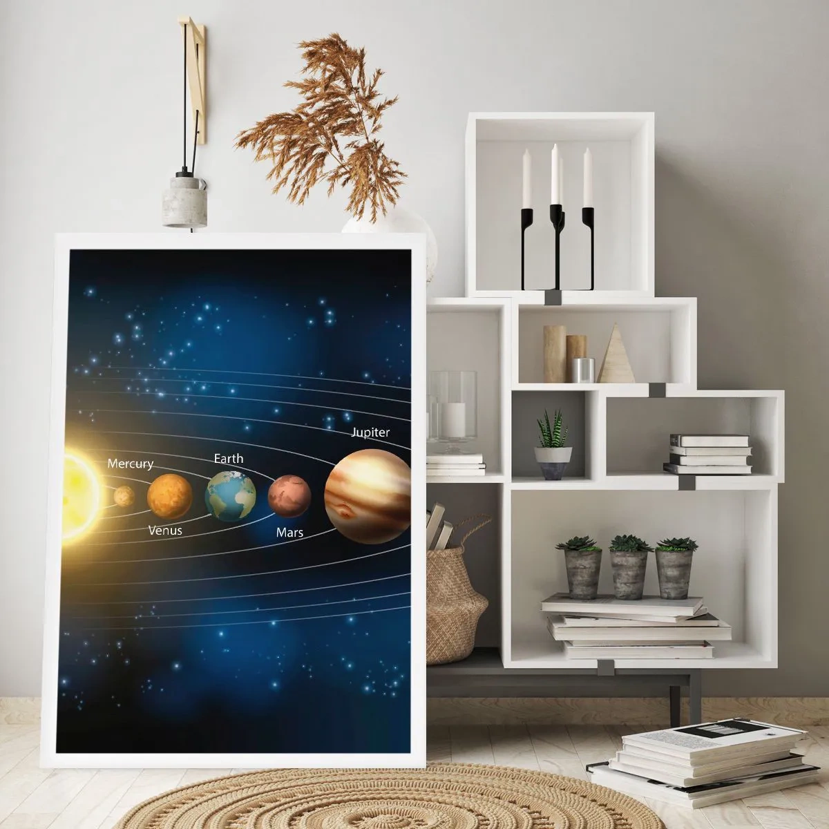 Poster - Das Sonnensystem mit Planeten vor dem Hintergrund der Sterne - 50x70cm - Einer von zehn - Moderne Wanddekoration für Wohnzimmer und Schlafzimmer ARTTOR