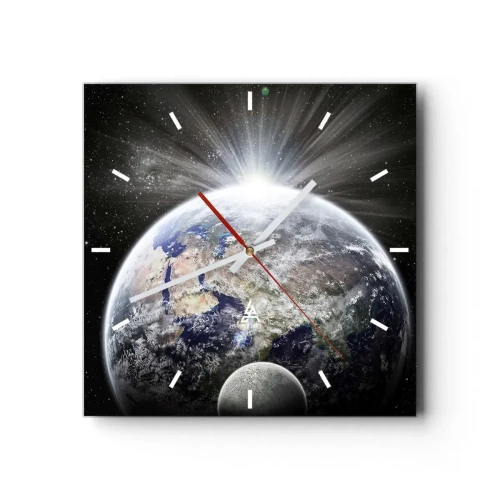 Wanduhr - Glasuhr - Erde und Mond im Schein des Weltraums - 30x30cm - In voller Pracht - Moderne Wanddekoration für Wohnzimmer und Schlafzimmer ARTTOR