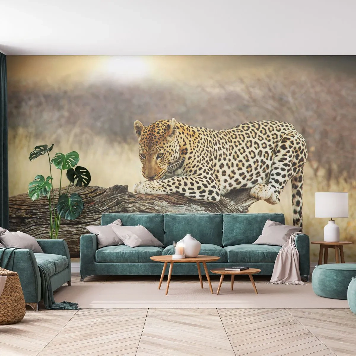 Fototapete Premium Sand - Ich gehe meine eigenen Wege - Tiere, Leopard, Afrika - 350x256 cm