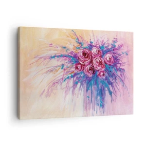 Bild auf Leinwand - Leinwandbild - Ein Strauß Rosen in Pastellfarben - 70x50cm - Rosenbrunnen - Moderne Wanddekoration für Wohnzimmer und Schlafzimmer ARTTOR