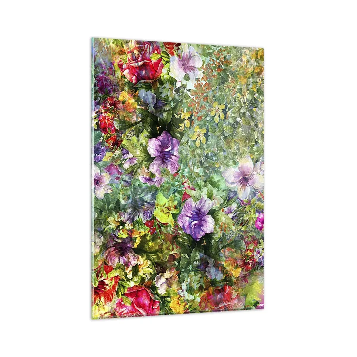 Glasbild - Bild auf glas - Ein buntes Blumenarrangement auf grünem Hintergrund - 80x120cm - In Blumen für das Verderben - Moderne Wanddekoration für Wohnzimmer und Schlafzimmer ARTTOR