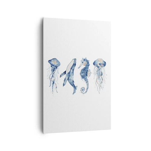 Bild auf Leinwand - Leinwandbild - Quallen, Wale und Seepferdchen im Aquarellstil - 80x120cm - Meereswunder - Moderne Wanddekoration für Wohnzimmer und Schlafzimmer ARTTOR