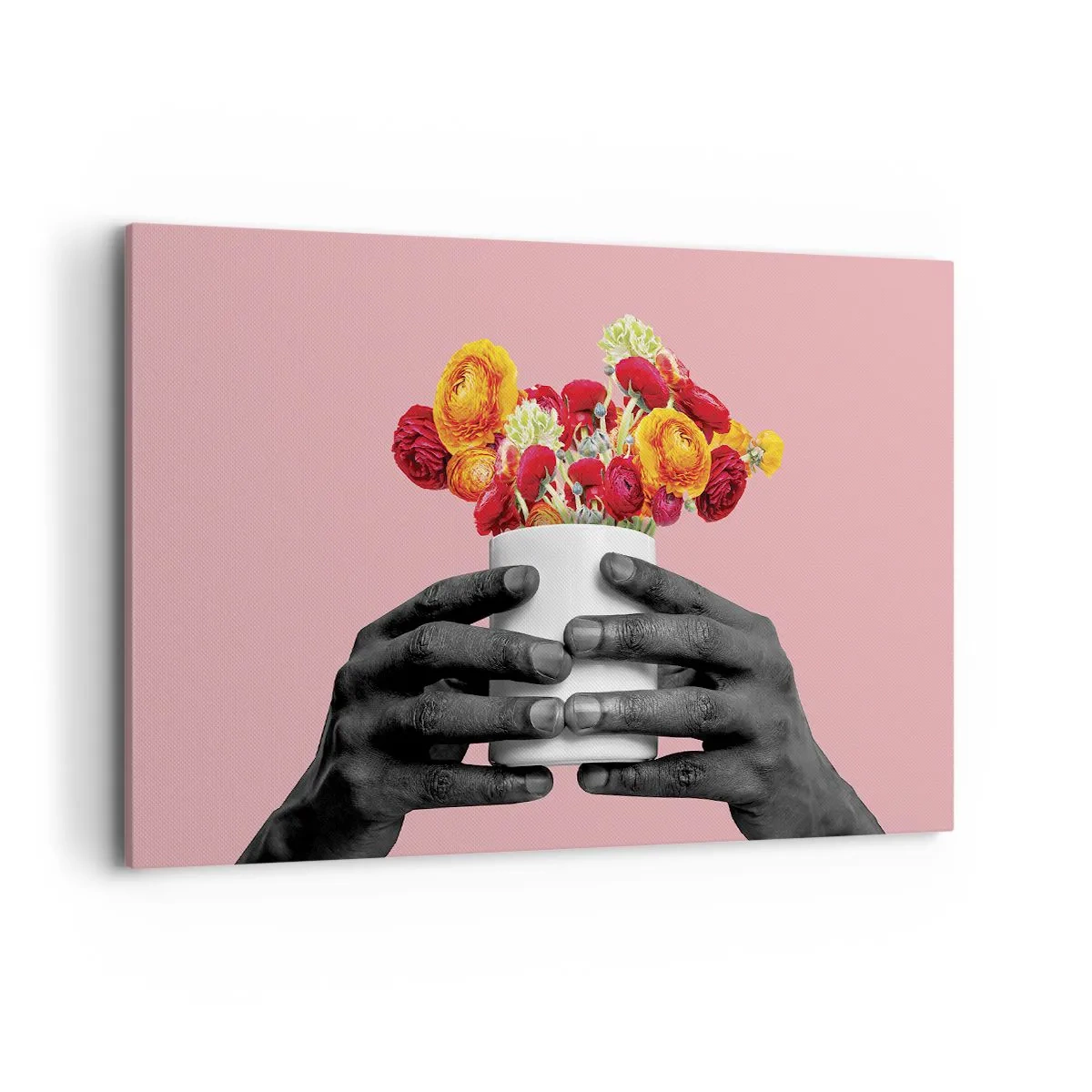 Bild auf Leinwand - Leinwandbild - Hände halten einen Strauß bunter Blumen - 120x80cm - Die Apotheose des Lebens - Moderne Wanddekoration für Wohnzimmer und Schlafzimmer ARTTOR
