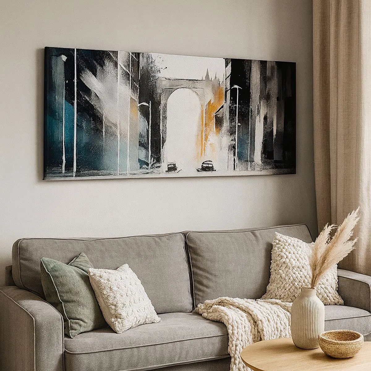 Bild auf Leinwand - Leinwandbild - Stadtstudie: Architektur und Bewegung - 100x40 cm