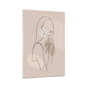 Glasbild - Bild auf glas - Minimalistische Illustration einer Frau mit Umrissen auf beigem Hintergrund - 70x100cm - Mädchenhafte Ikone - Moderne Wanddekoration für Wohnzimmer und Schlafzimmer ARTTOR