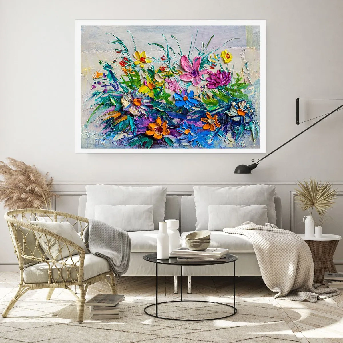 Poster - Ein bunter Blumenstrauß, gemalt in der Impasto-Technik - 100x70cm - Überhaupt kein Stillleben - Moderne Wanddekoration für Wohnzimmer und Schlafzimmer ARTTOR