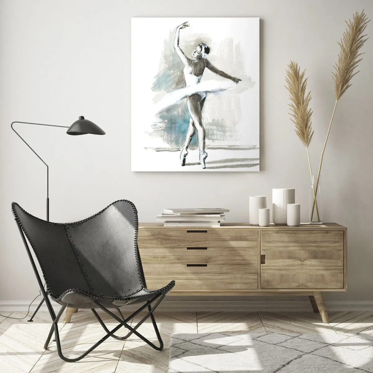 Glasbild - Bild auf glas - Eine Ballerina in einer klassischen Tanzpose - 50x70cm - In einen Schwan verzaubert - Moderne Wanddekoration für Wohnzimmer und Schlafzimmer ARTTOR
