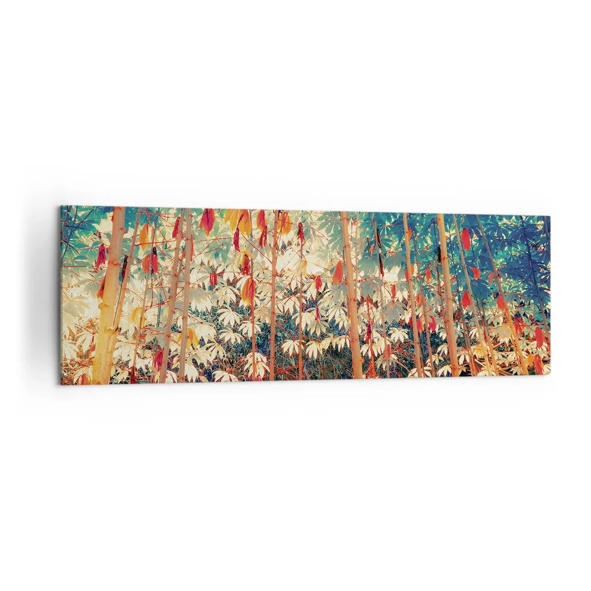 Bild auf Leinwand - Leinwandbild - Ein bunter Bambuswald mit intensiven Farben - 160x50cm - Das geheime Leben der Blätter - Moderne Wanddekoration für Wohnzimmer und Schlafzimmer ARTTOR
