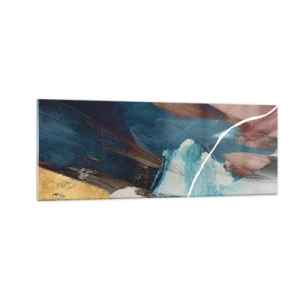 Glasbild - Bild auf glas - Abstrakte Pinselstriche in Blau- und Goldtönen - 140x50cm - Großzügig und mit Energie - Moderne Wanddekoration für Wohnzimmer und Schlafzimmer ARTTOR