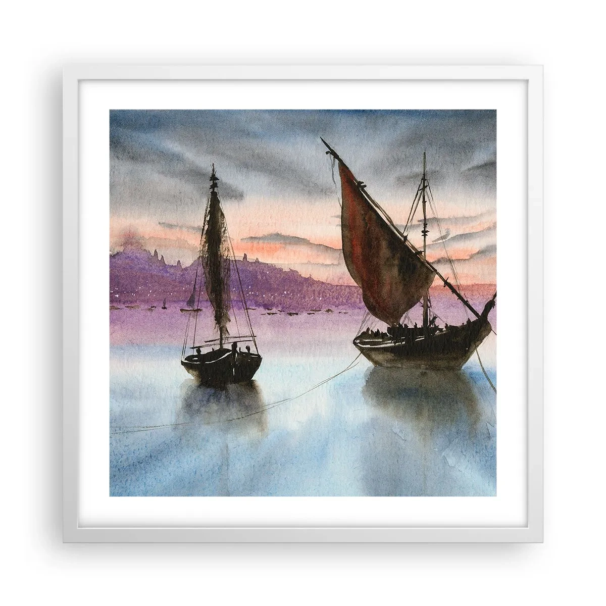 Poster in einem weißen Rahmen - Abend am Hafen - 50x50 cm