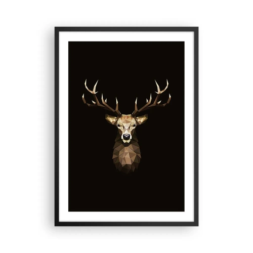 Poster in einem schwarzem Rahmen - Geometrisches Bild eines Hirsches auf schwarzem Hintergrund - 50x70cm - Kubistischer Hirsch - Moderne Wanddekoration für Wohnzimmer und Schlafzimmer ARTTOR
