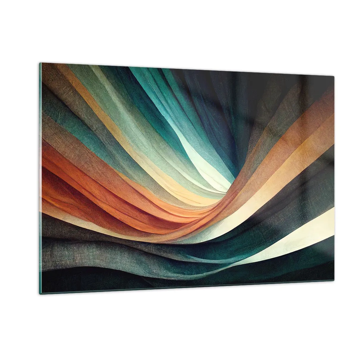 Glasbild - Bild auf glas - Bunte Wellen in Türkis-, Orange- und Beigetönen - 120x80cm - Aus Farben gewebt - Moderne Wanddekoration für Wohnzimmer und Schlafzimmer ARTTOR