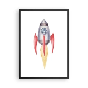 Poster in einem schwarzem Rahmen - Weltraumrakete im Aquarellstil - 50x70cm - Höher, schneller, weiter - Moderne Wanddekoration für Wohnzimmer und Schlafzimmer ARTTOR