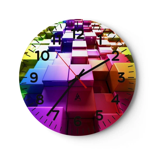 Wanduhr - Glasuhr - Op-Art gemeinsam im Team - 30x30 cm