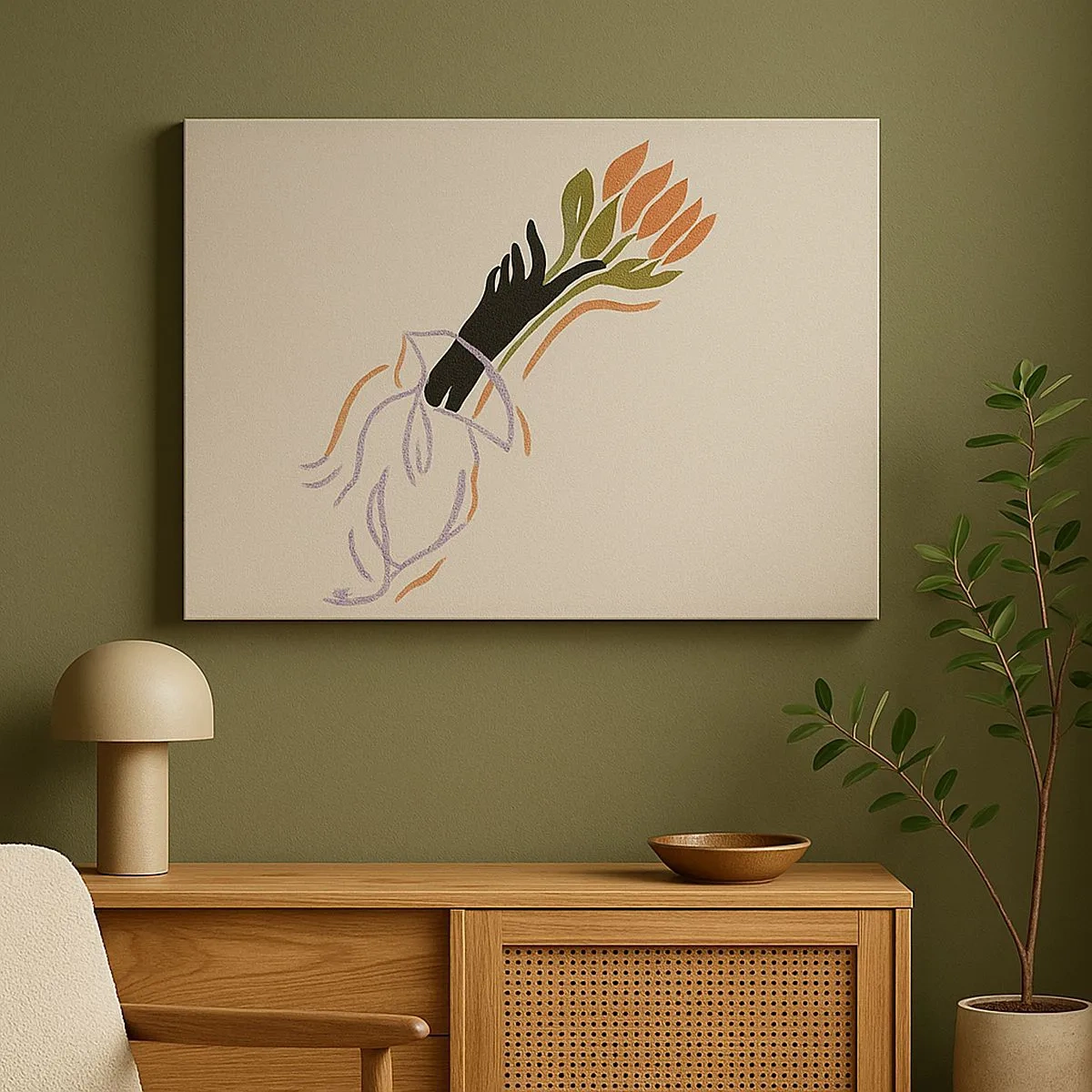 Bild auf Leinwand - Leinwandbild - Ein minimalistischer Blumenstrauß im zarten Stil - 70x50cm - Schwesterliche Berührung - Moderne Wanddekoration für Wohnzimmer und Schlafzimmer ARTTOR