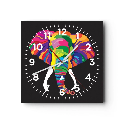 Wanduhr - Glasuhr - Der Elefant, der es liebte, im Regenbogen zu baden - 30x30 cm