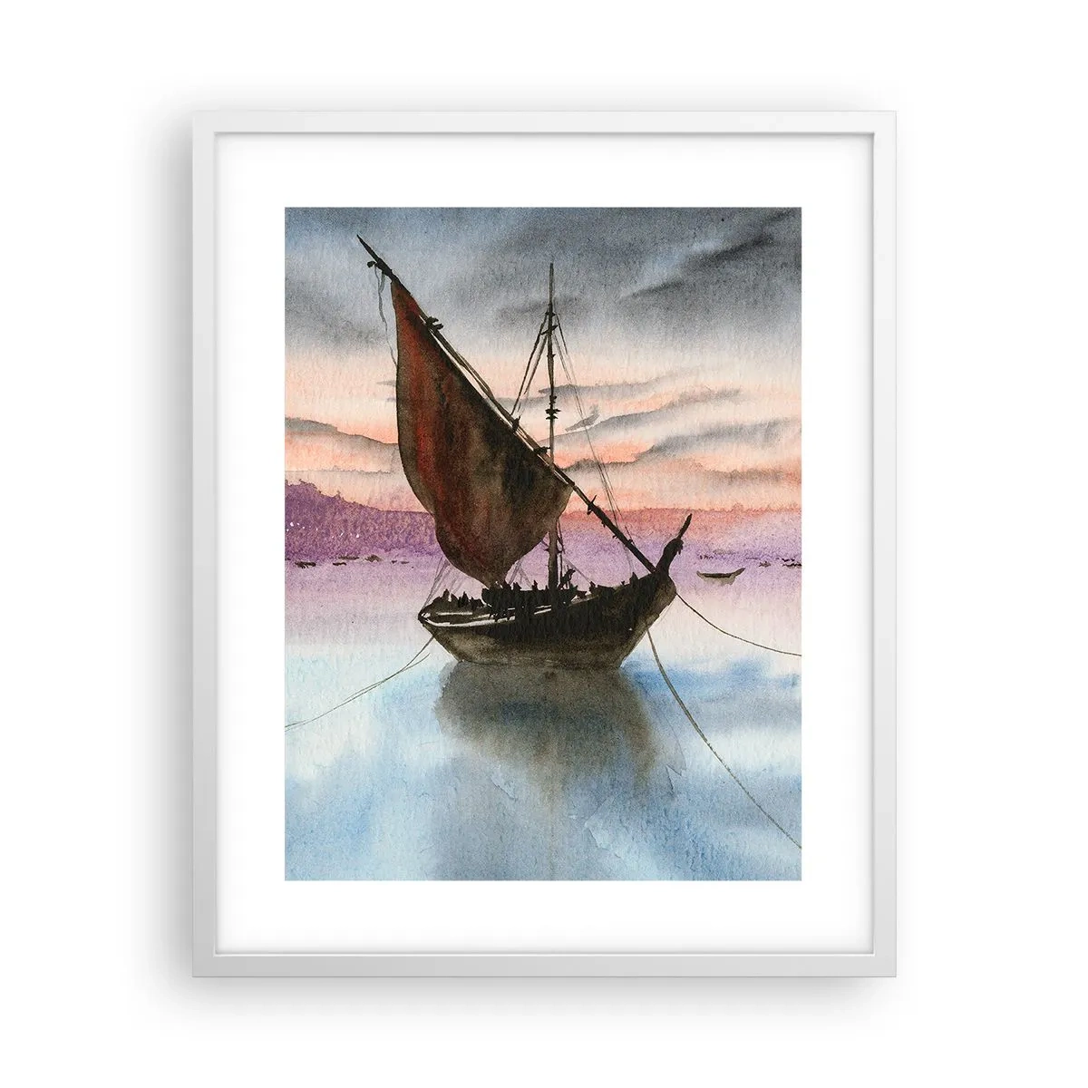 Poster in einem weißen Rahmen - Abend am Hafen - 40x50 cm