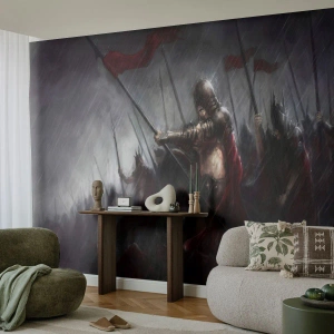 Fototapete Premium Canvas - Ritter marschieren im Regen zum Schlachtfeld - 100x70cm - Passant, sag Sparta ... - Moderne Wanddekoration für Wohnzimmer und Schlafzimmer ARTTOR