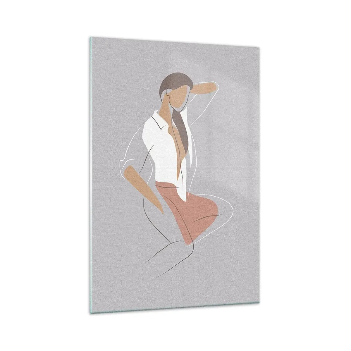 Glasbild - Bild auf glas - Ein minimalistisches Frauenporträt in Pastellfarben. - 80x120cm - Umriss der Anmut - Moderne Wanddekoration für Wohnzimmer und Schlafzimmer ARTTOR