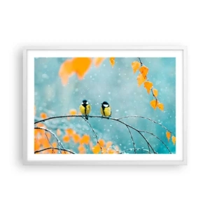 Poster in einem weißen Rahmen - Vogelklatsch - 70x50 cm