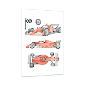 Glasbild - Bild auf glas - Ein roter Rennwagen mit einer Zielflagge - 80x120cm - Dem Traum folgen - Moderne Wanddekoration für Wohnzimmer und Schlafzimmer ARTTOR
