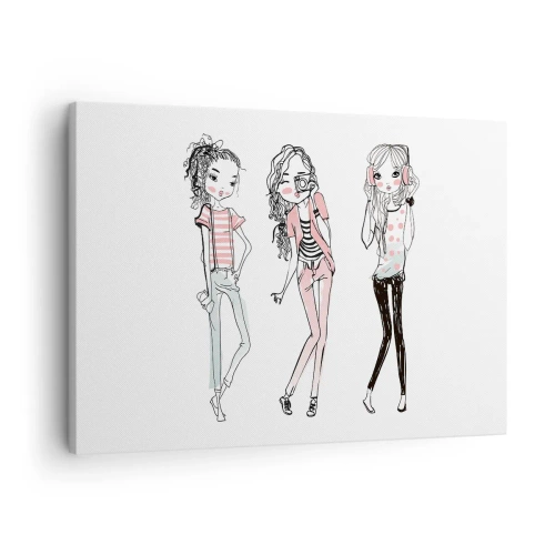 Bild auf Leinwand - Leinwandbild - Illustration modischer Mädchen in Pastellfarben - 70x50cm - Es wird, es wird Spaß machen - Moderne Wanddekoration für Wohnzimmer und Schlafzimmer ARTTOR