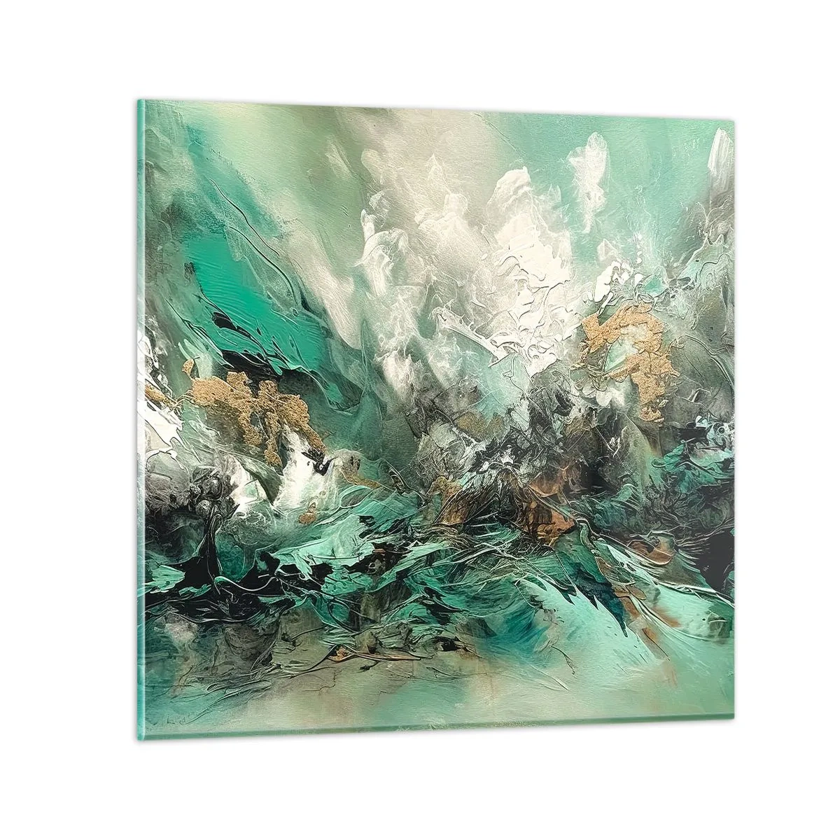 Glasbild - Bild auf glas - Smaragdgrüne und schwarze Brandung - 40x40 cm