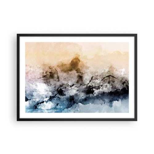 Poster in einem schwarzem Rahmen - Abstrakte Landschaft mit Nebel und dezenten Farben - 70x50cm - In einer Nebelwolke ertrunken - Moderne Wanddekoration für Wohnzimmer und Schlafzimmer ARTTOR