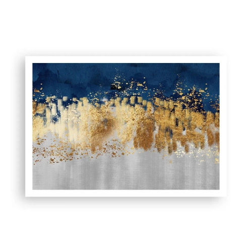 Poster - Eine abstrakte Komposition in Gold- und Marineblautönen. - 100x70cm - Moderne Komposition mit Glanz - Moderne Wanddekoration für Wohnzimmer und Schlafzimmer ARTTOR