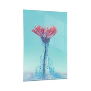 Glasbild - Bild auf glas - Eine rosa und blaue Blume in einem künstlerischen Arrangement vor einem pastellfarbenen Hintergrund - 80x120cm - In einer belebenden Umarmung - Moderne Wanddekoration für Wohnzimmer und Schlafzimmer ARTTOR