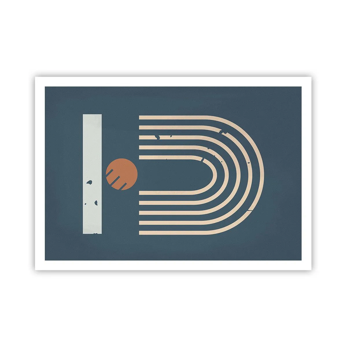 Poster - Geometrisches Muster in Marineblau-, Beige- und Orangetönen auf dunklem Hintergrund - 100x70cm - Geometrie auf dem Granatapfel - Moderne Wanddekoration für Wohnzimmer und Schlafzimmer ARTTOR