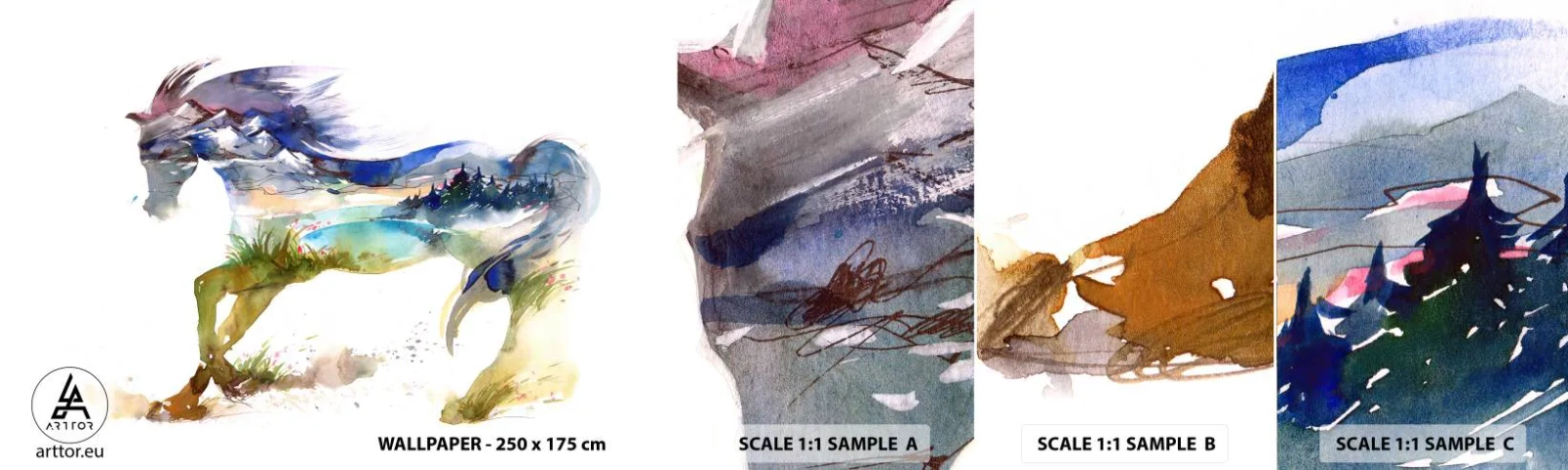 Fototapeten Muster Selbstklebend Deluxe Sticker - Von der Wiese direkt in den Himmel - Pferd, Abstraktion, Landschaft - 100x30 cm