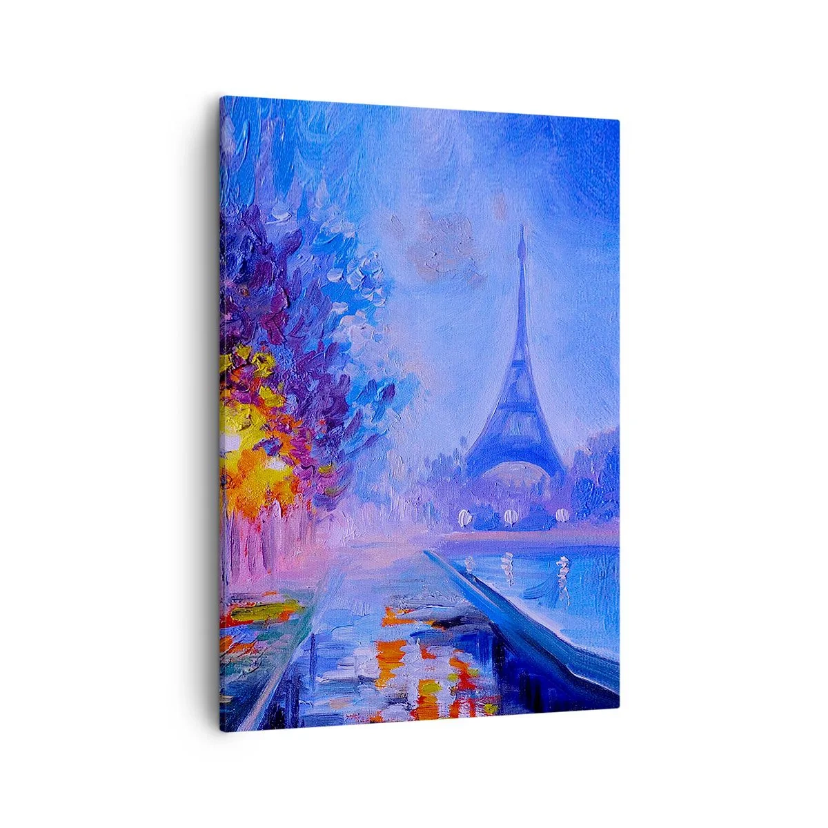 Bild auf Leinwand - Leinwandbild - Eine Allee mit Lampen in Paris mit dem Eiffelturm im Hintergrund - 50x70cm - Ein Traumspaziergang - Moderne Wanddekoration für Wohnzimmer und Schlafzimmer ARTTOR