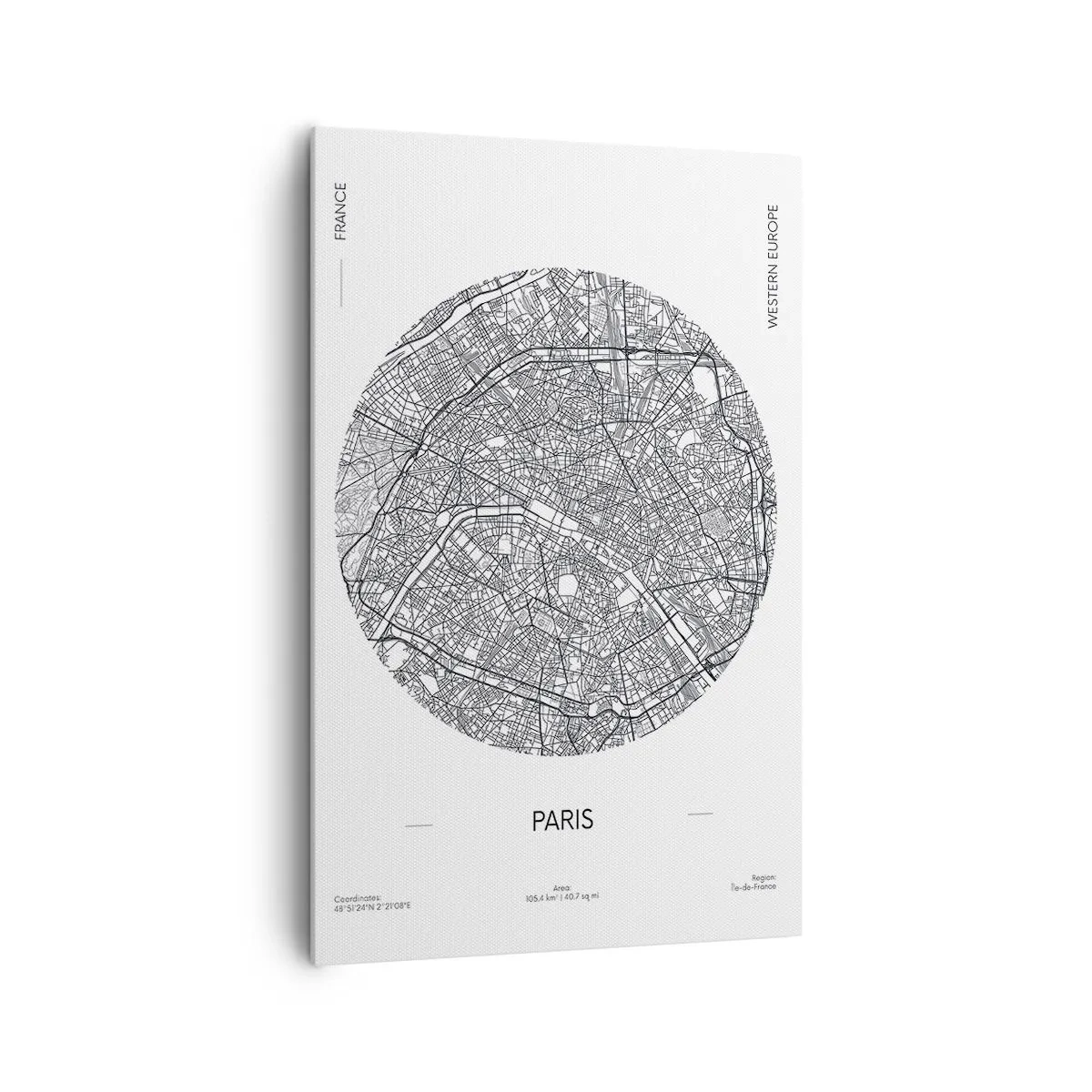 Bild auf Leinwand - Leinwandbild - Karte von Paris im minimalistischen Stil - 80x120cm - Anatomie von Paris - Moderne Wanddekoration für Wohnzimmer und Schlafzimmer ARTTOR